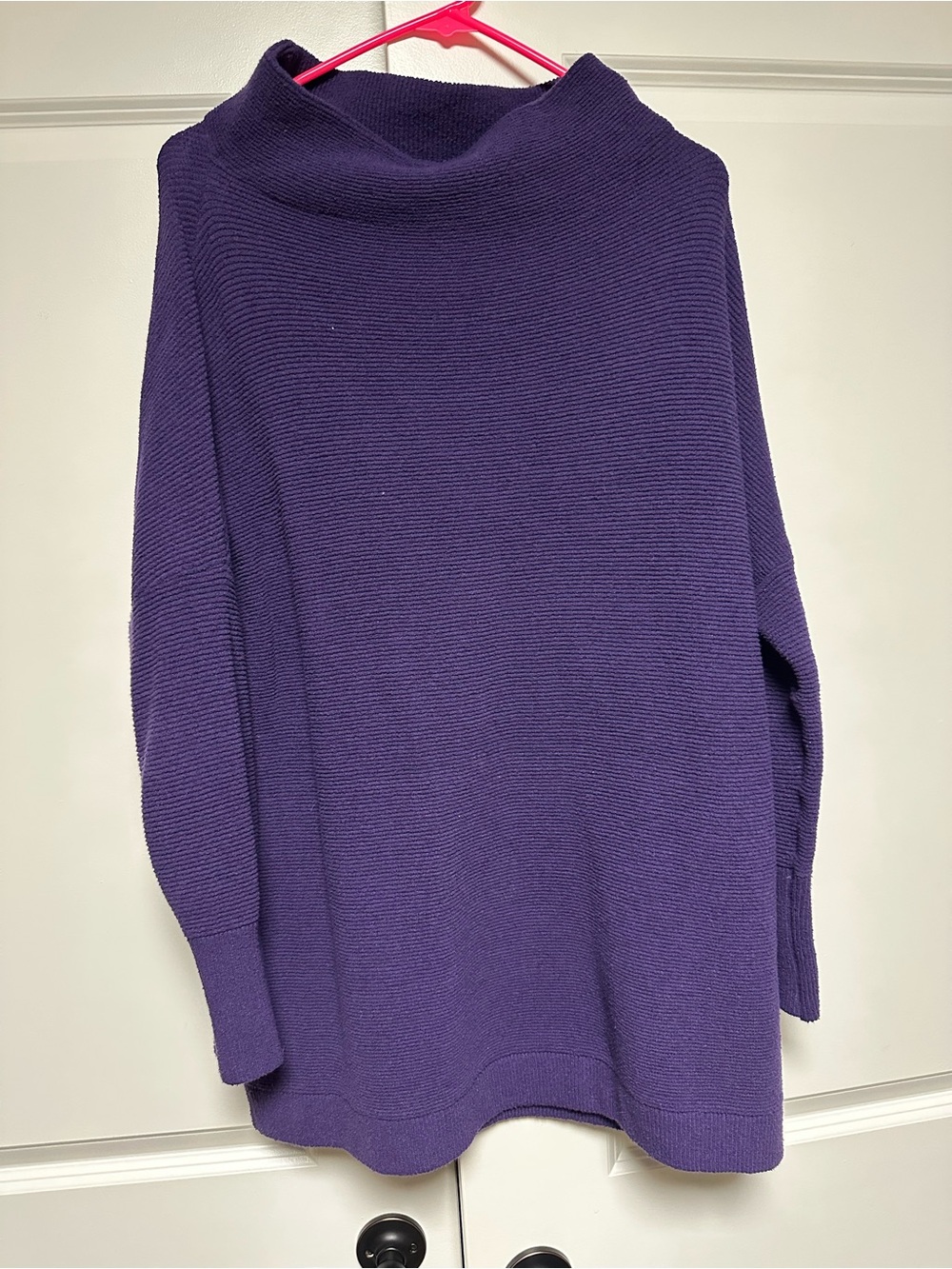 Free People Deep Purple Ribbed Cowl Neck Sweater